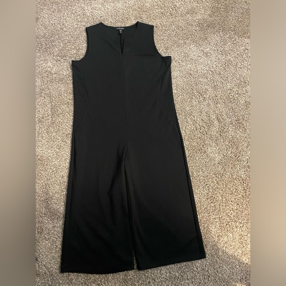 Eileen Fisher Organic Cotton Ponte Jumpsuit Size Medium Easy Fit Cropped Black - Picture 2 of 13